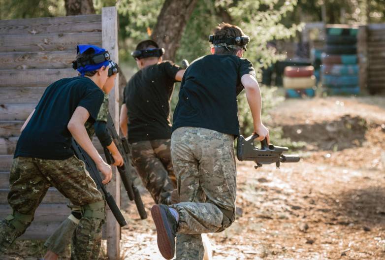 People playing outdoor laser tag