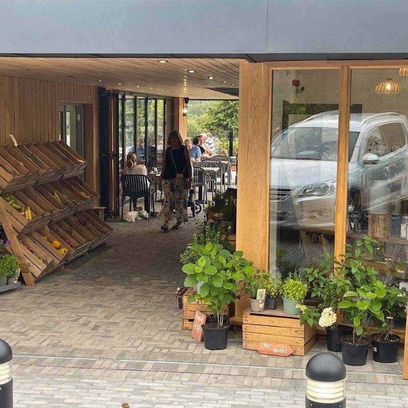 Covered exterior space of a farm shop