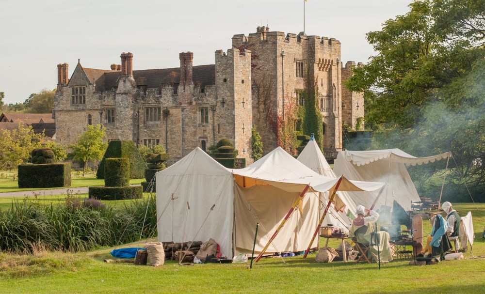 Hever Castle with a historical display outside