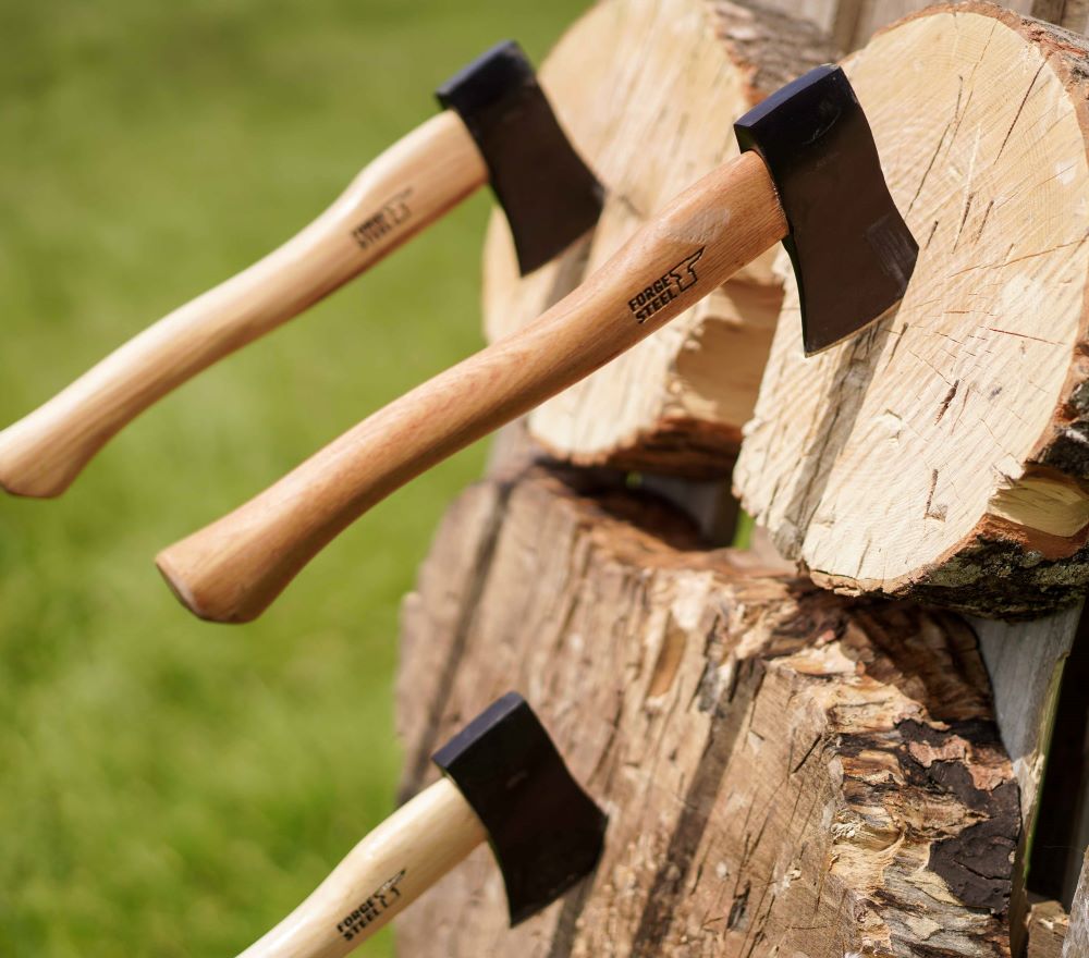 Axes that have been lodged into Logs