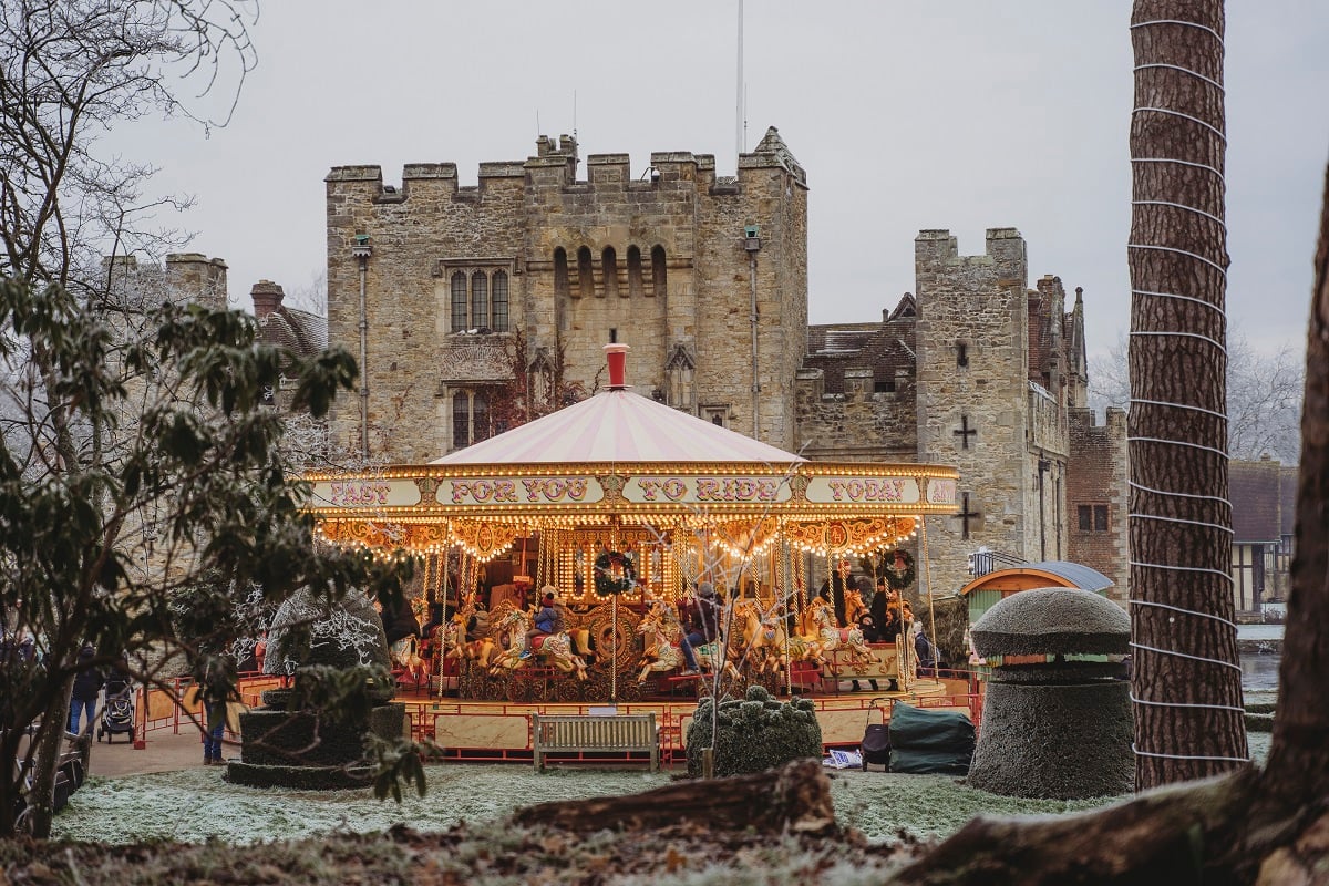 A carousel outside Hever Castle at Christmas