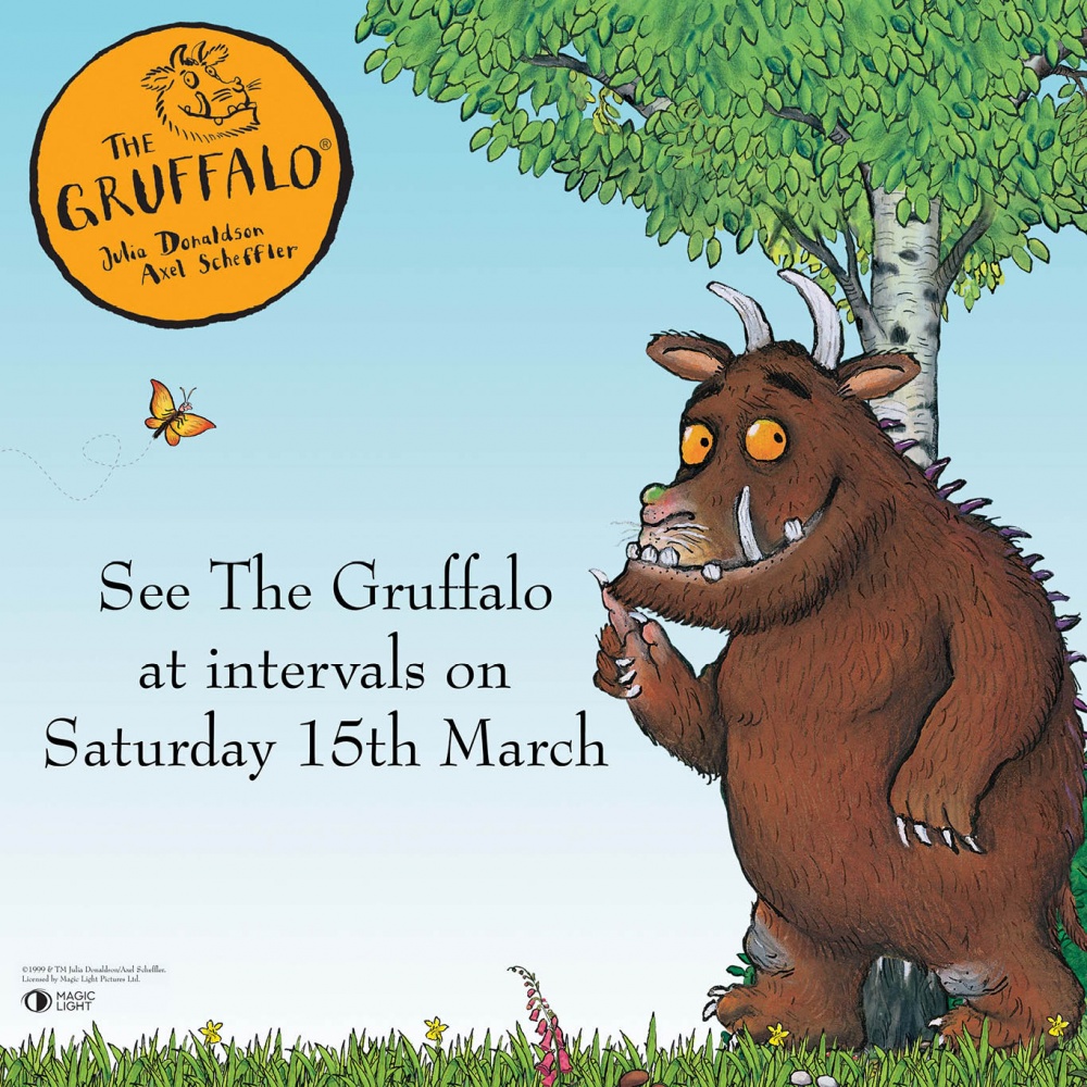 Illustration of the Gruffalo with info on when to see it