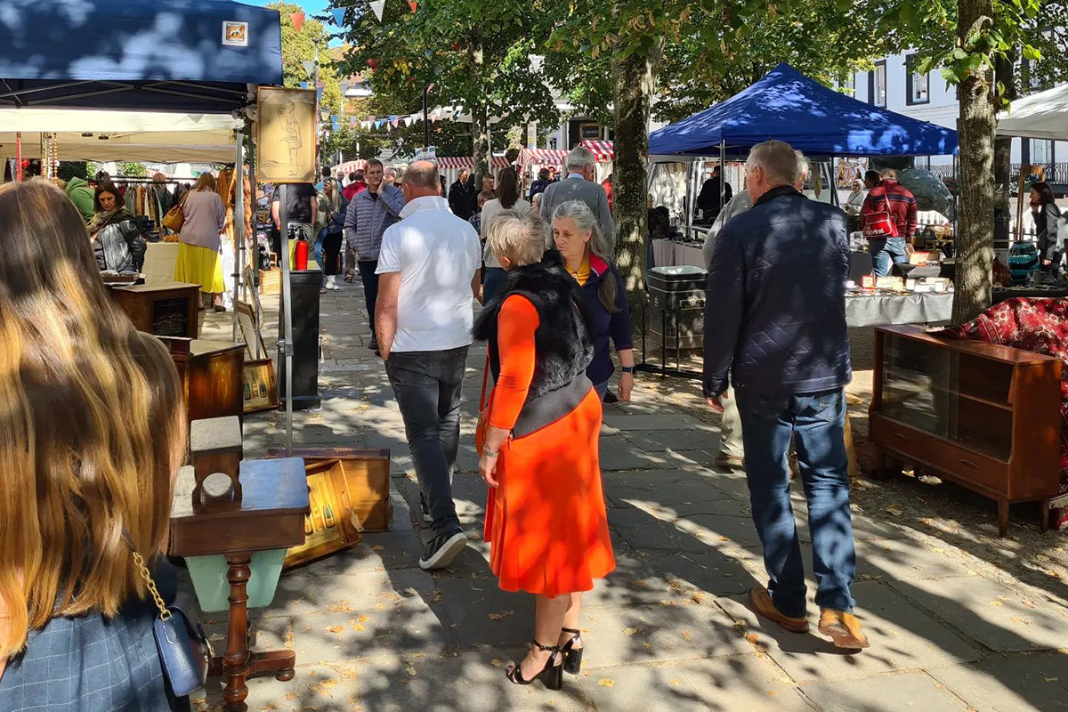 Crowd browsing a vintage market