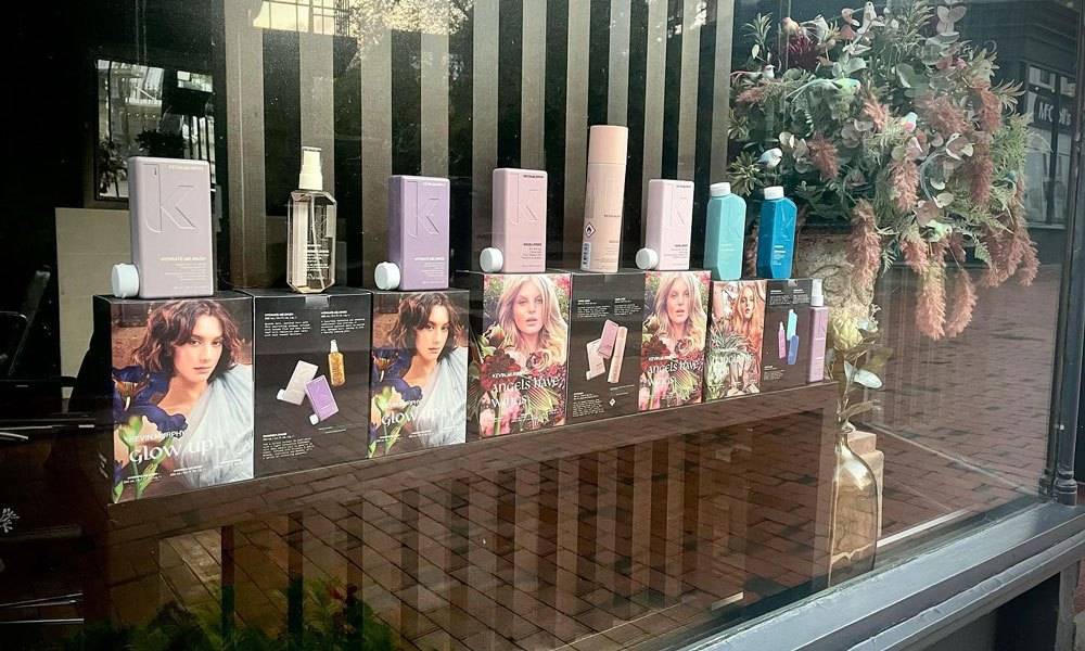 Carlos Fernandez hair products in the shop window