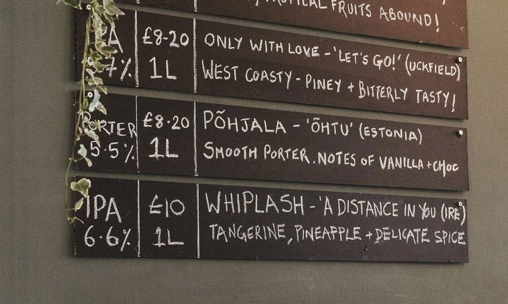 Fuggles Bottle Shop beer board